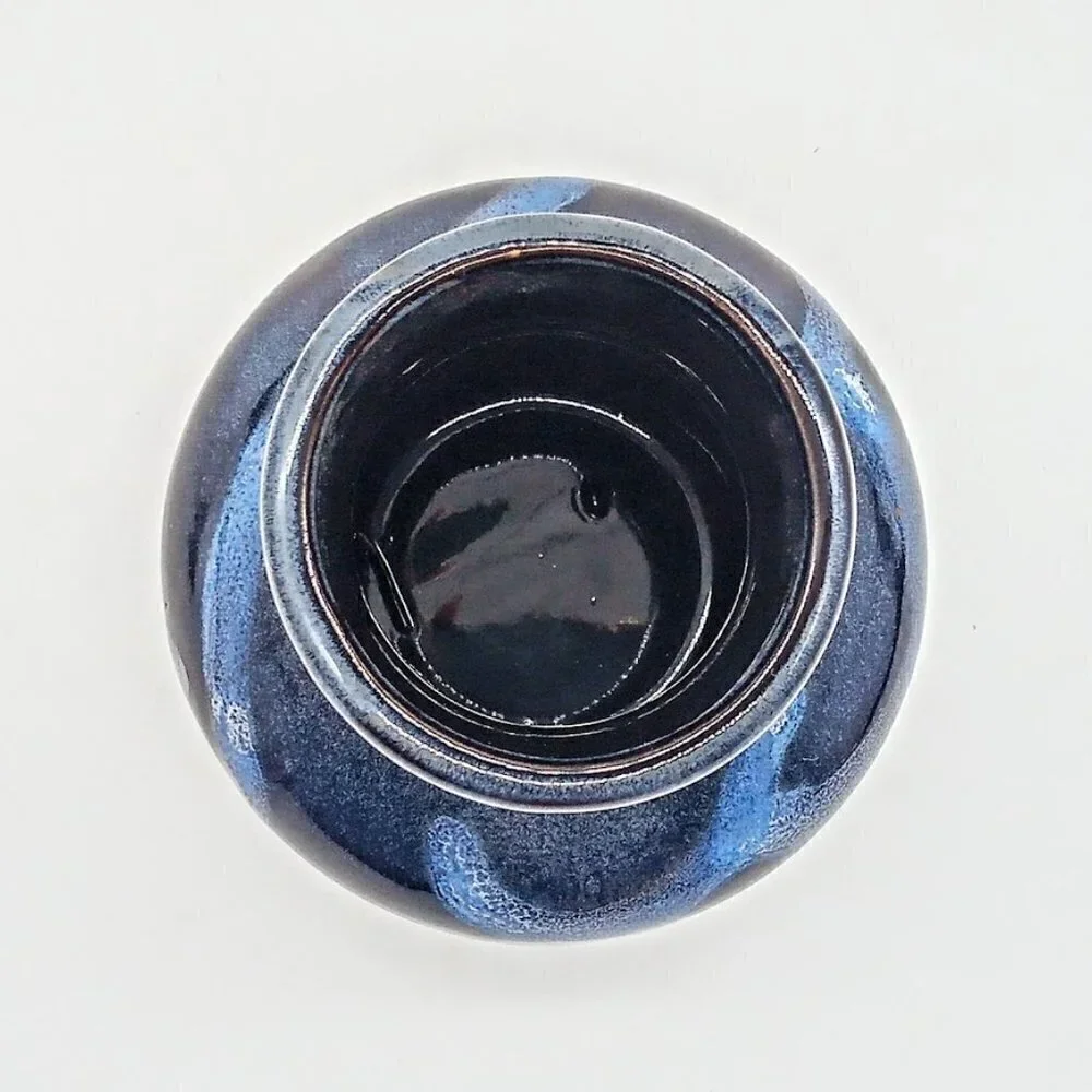 Dark Blue Drip Glaze Studio Art Pottery Small Vase
